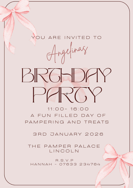 Bow Themed Party Invitations