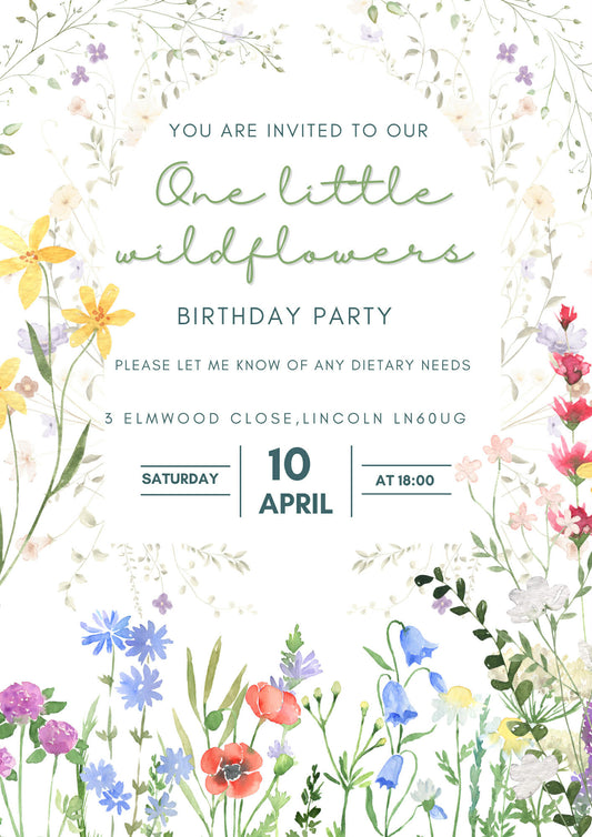 Wildflower Themed Party Invitations