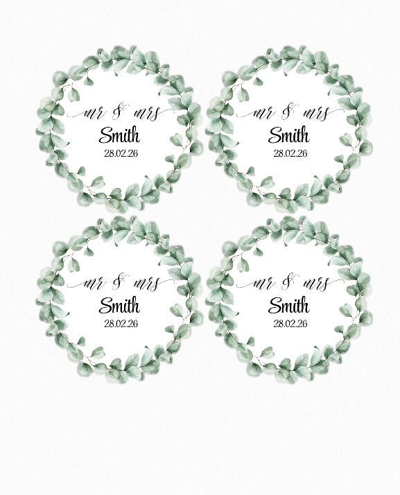 Wedding Day Eucalyptus Personalised Round Peel & Stick Stickers