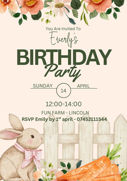 Bunny Themed Party Invitations