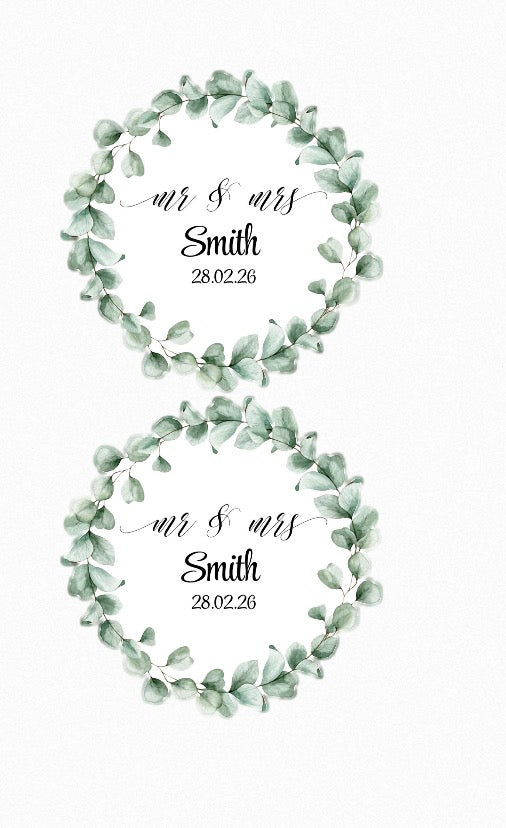 Wedding Day Eucalyptus Personalised Round Peel & Stick Stickers