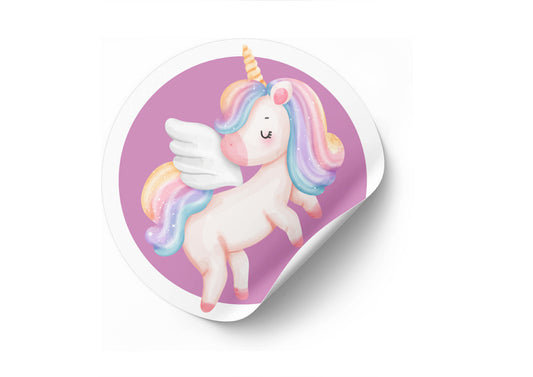 Unicorn Party Themed Round Peel & Stick Stickers