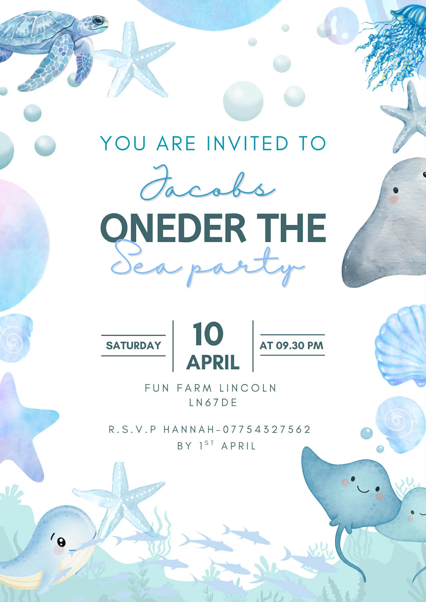 Under The Sea Themed Party Invitations