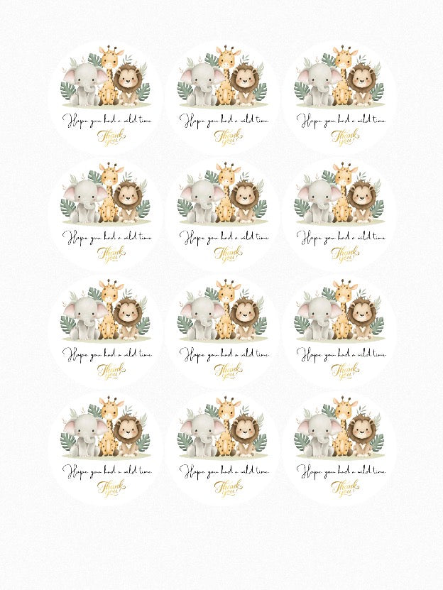 Safari Animal Themed Thank-you Round Peel And Stick Stickers