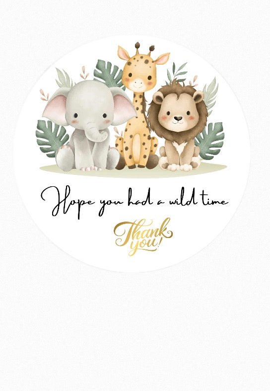 Safari Animal Themed Thank-you Round Peel And Stick Stickers